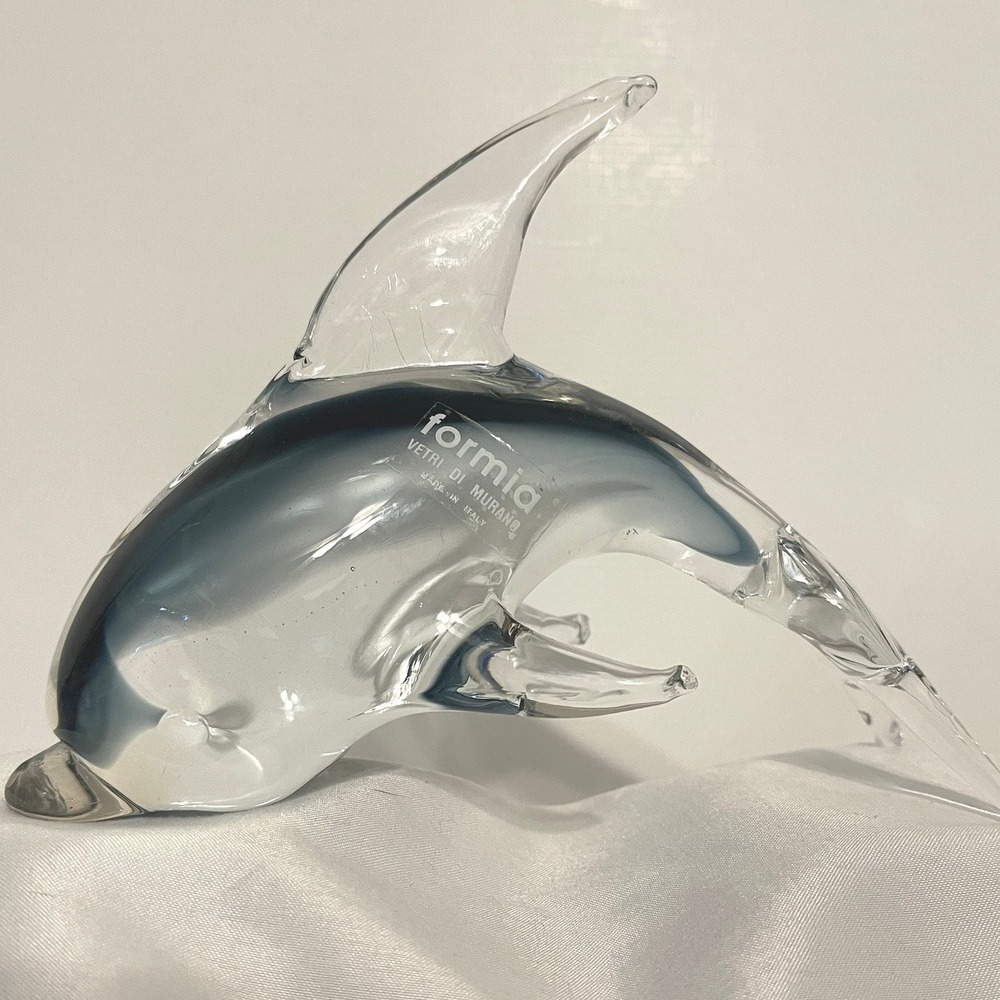 Vintage Vetri Di Murano Glass Formia Dolphin Smokey Gray Hand Blown 1970s Italy